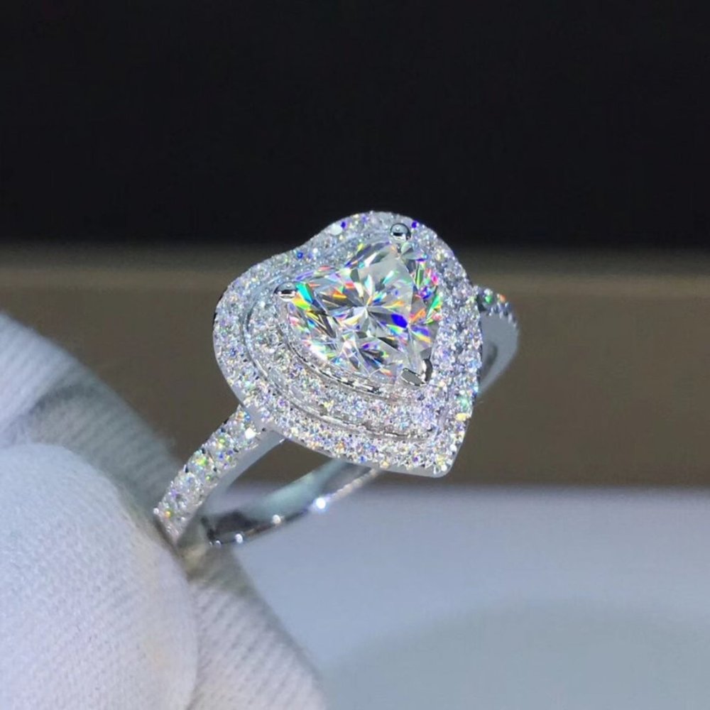 💞 Bling Heart CZ Gemstone Full Filled Thin Lovely Fashion Heart Ring,UNVN12151